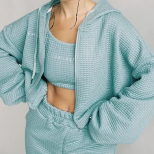 Quilted Zip-Up Hoodie Seafoam