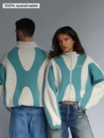 90s Unisex Zipup Cloud Fleece Jacket Seafoam Creme