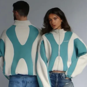 90s Unisex Zipup Cloud Fleece Jacket Seafoam Creme