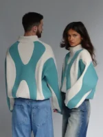 90s Unisex Zipup Cloud Fleece Jacket Seafoam Creme