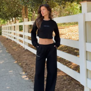 Knitted Waffle Straight Leg Pant Black