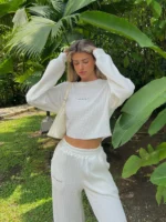 Knitted Waffle Cropped Top Ivory White