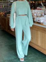 Knitted Waffle Straight Leg Pant Minty Green