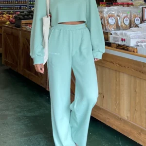 Knitted Waffle Straight Leg Pant Minty Green