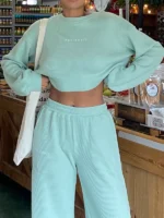 Knitted Waffle Cropped Top Minty Green