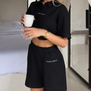 Knitted Waffle Shorts True Black