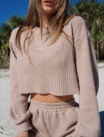 Knitted Waffle Cropped Top Coffee Brown