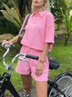 Sustainable Micro Waffle Shorts Barbie Pink