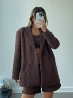 Oversized Quilted Cloud Blazer Deep Chocolate Brown